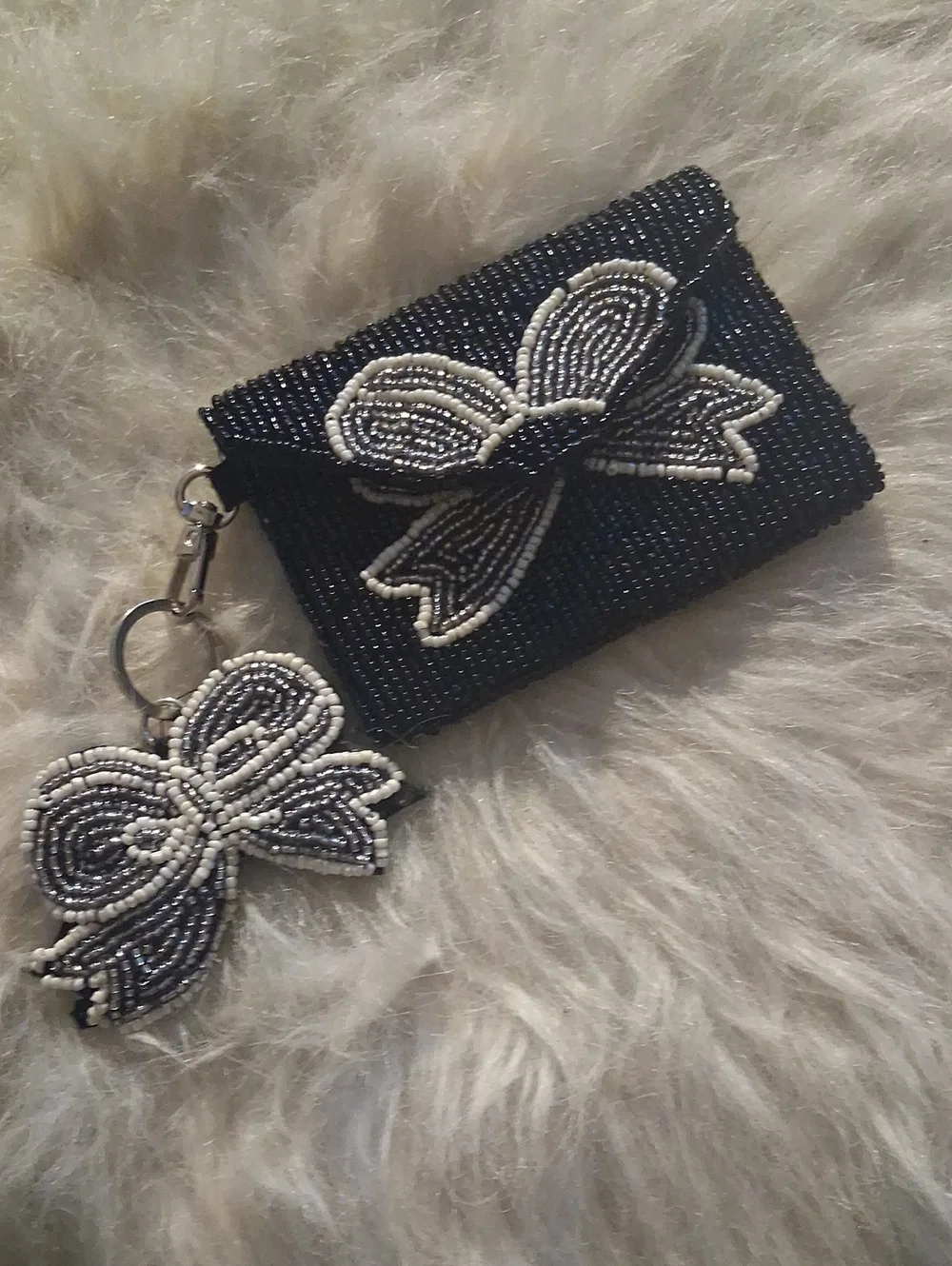 VINTAGE Black Beaded Bow Clutch Wristlet - Elegant Evening Bag